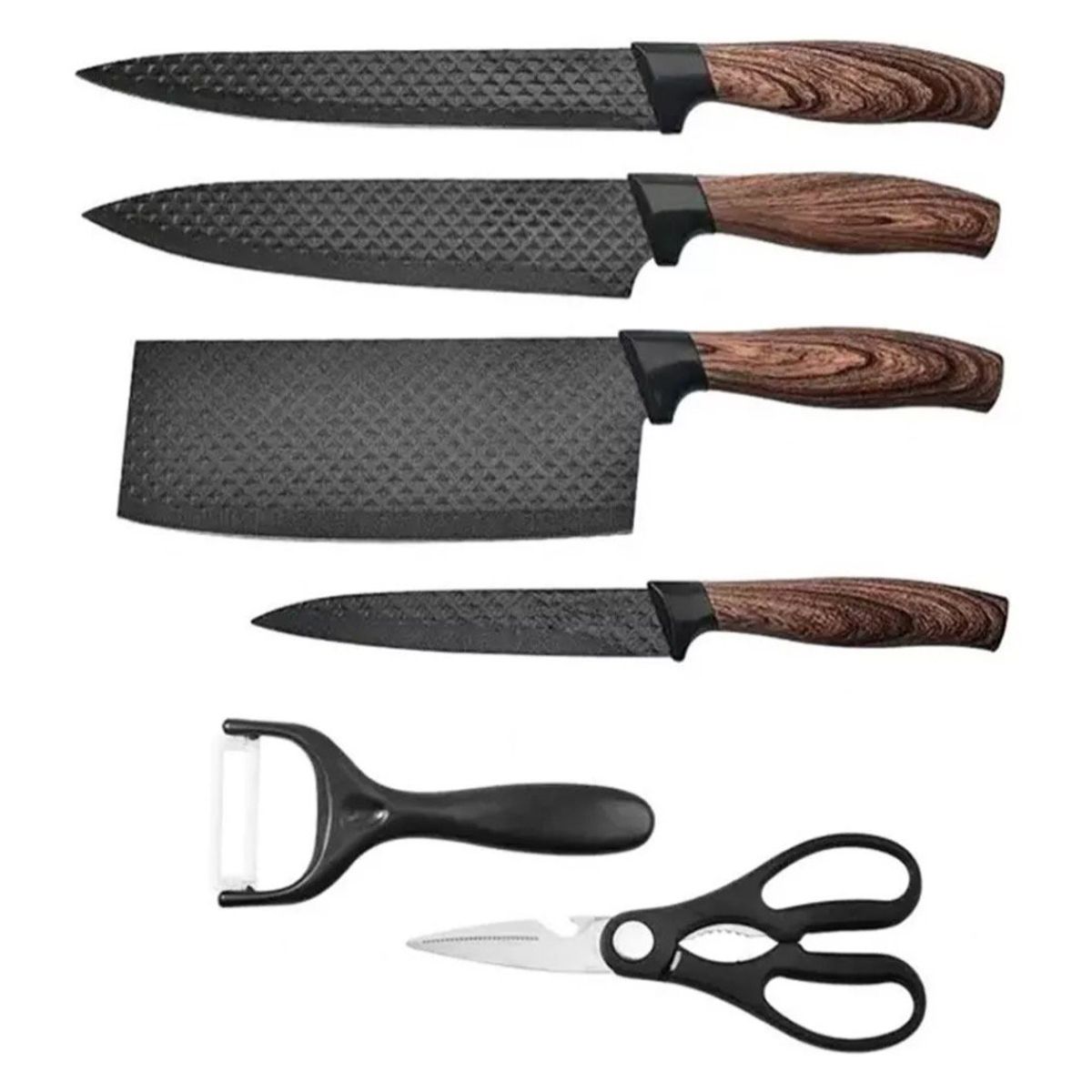 GENERICO - Juego de Cuchillos de Cocina Cleaver y Tijeras  6 Piezas