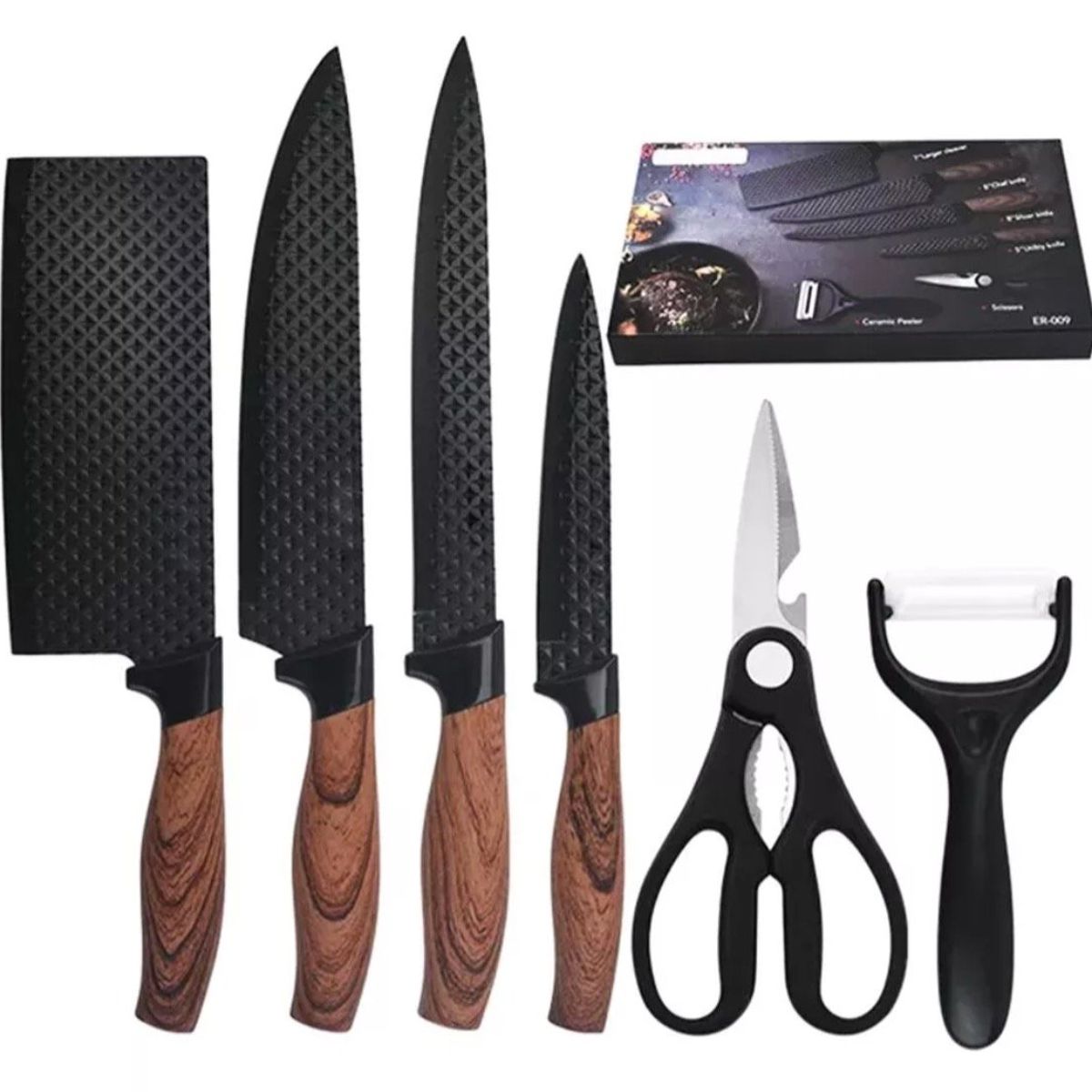 GENERICO - Juego de Cuchillos de Cocina Cleaver y Tijeras  6 Piezas