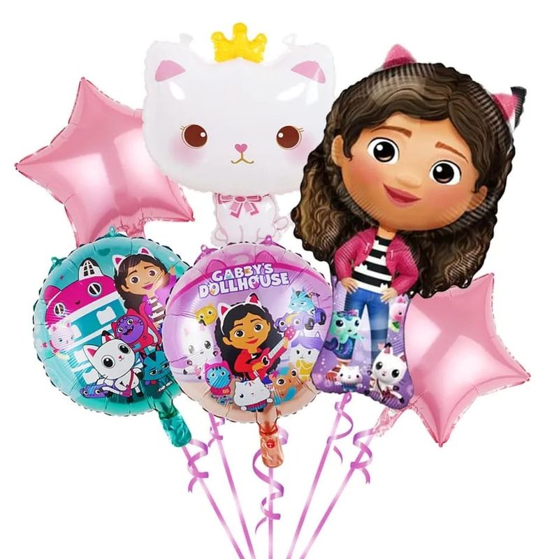 GENERICO - Set de Globos aluminio 6 piezas temática gabby cdm