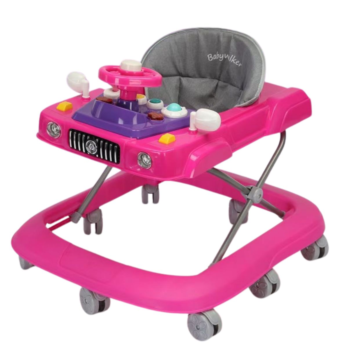 CRUSEC - Andador Antivuelco Plegable Volante Con Música Bebés Rosa