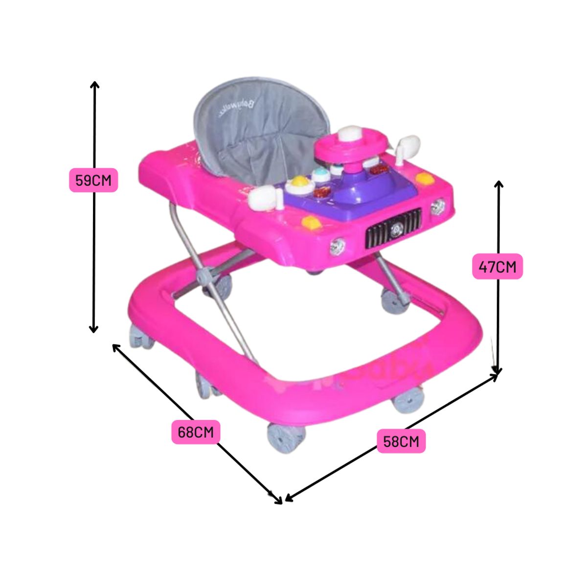 CRUSEC - Andador Antivuelco Plegable Volante Con Música Bebés Rosa