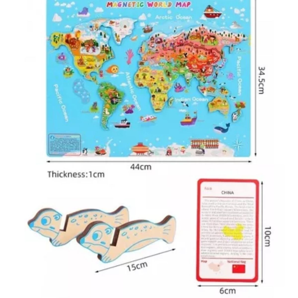 GENERICO - Mapa Mundial Ingles Juego Juguete Didáctico Magnético Madera