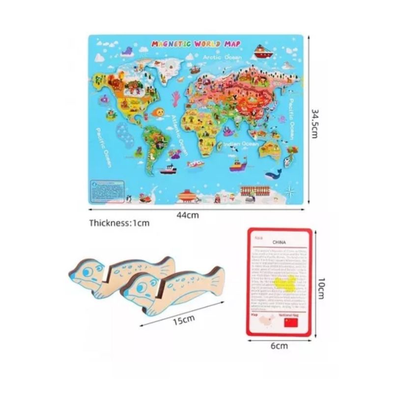 GENERICO - Mapa Mundial Ingles Juego Juguete Didáctico Magnético Madera