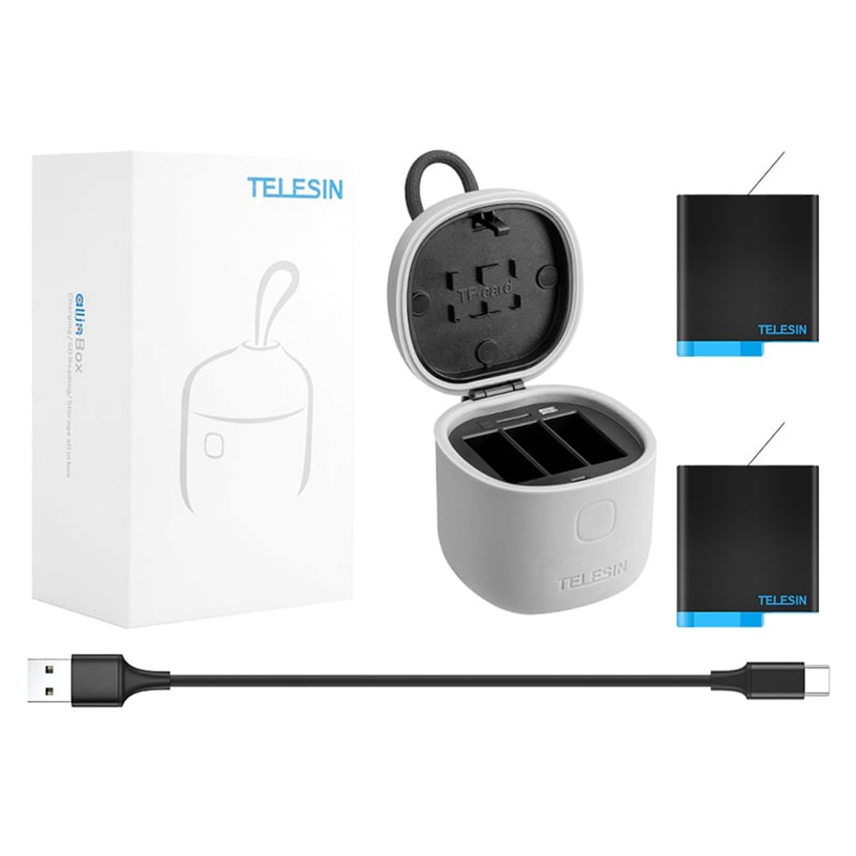 TELESIN - Cargador Allin Triple + 2 Baterías para Gopro Hero 5 6 7 8 / Telesin