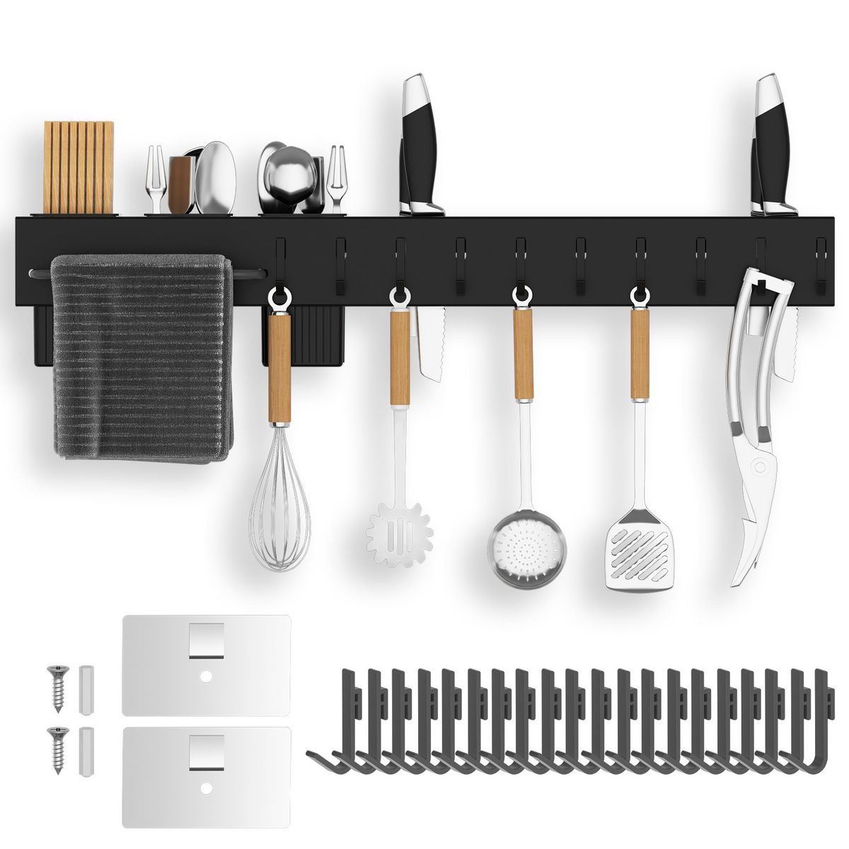 HALMAN - Negro Portacuchillos de Pared de 60cm 8 Ganchos