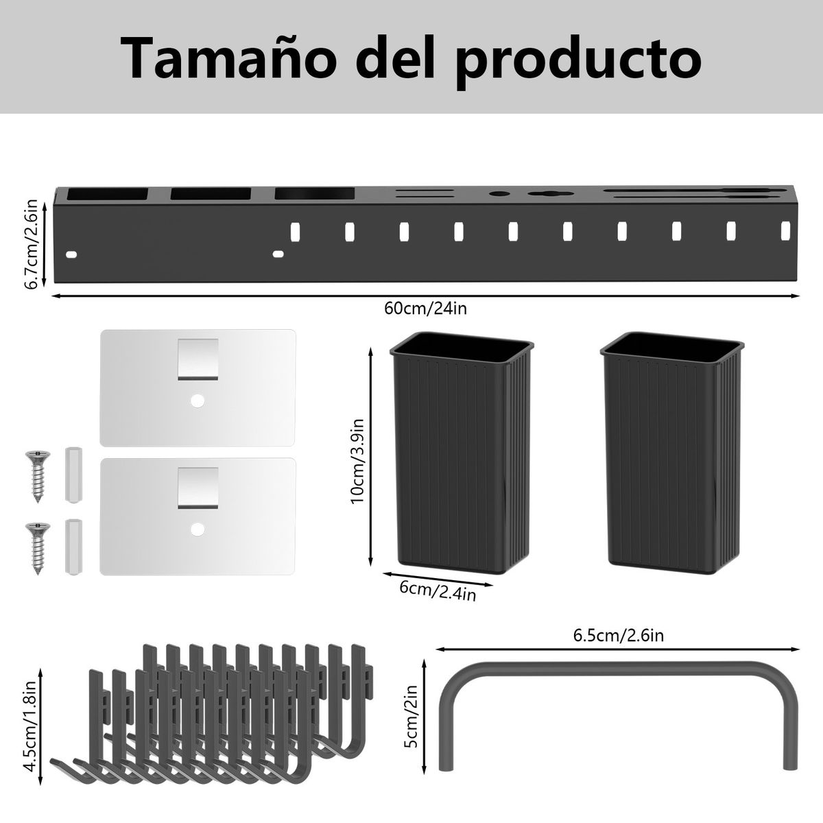 HALMAN - Negro Portacuchillos de Pared de 60cm 8 Ganchos