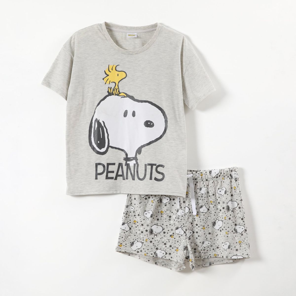 SNOOPY - Pijama Corto Mujer Cara Peanuts Gris Snoopy