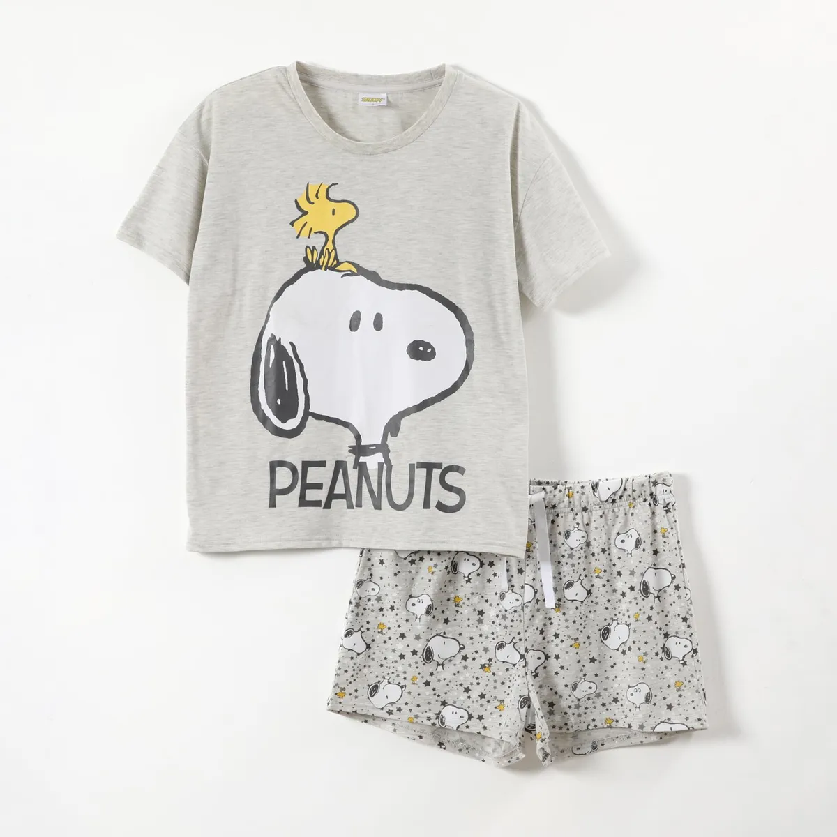 SNOOPY - Pijama Corto Mujer Cara Peanuts Gris Snoopy