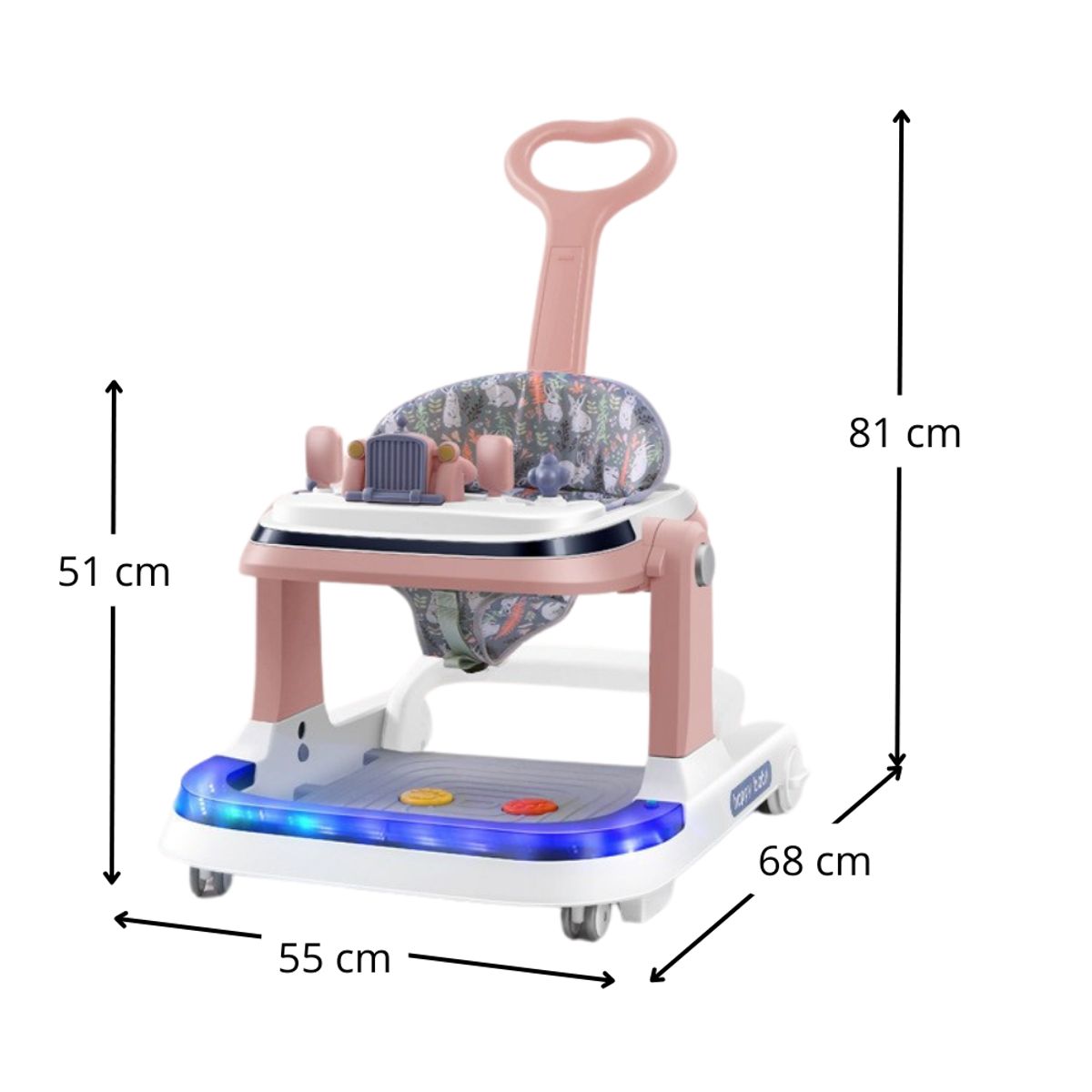 CRUSEC - Andador Plegable Con Pedal Musical Luces Y Mesita Comedor