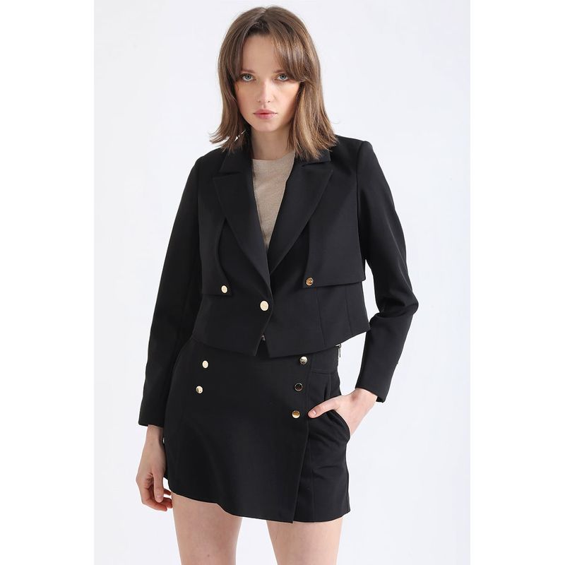 LIOLA - Blazer Cropped Tipo Trench, Negro Liola