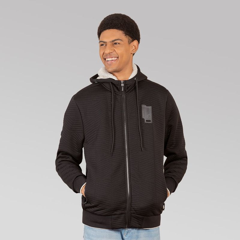 GANGSTER - Poleron Fullziper Jacquard Sherpa Nebula Negro Gangster
