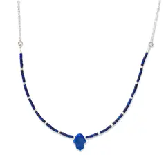 ANDREA COGGIOLA JOYAS - Collar Mostacilla Lapislázuli Mano Fátima Plata Fina 925