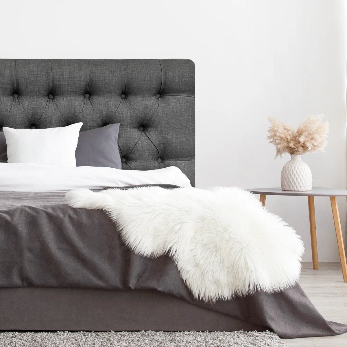 ESPACIO HOGAR - Respaldo de Cama Capitoné Premium Lino Grafito - 1 Plaza