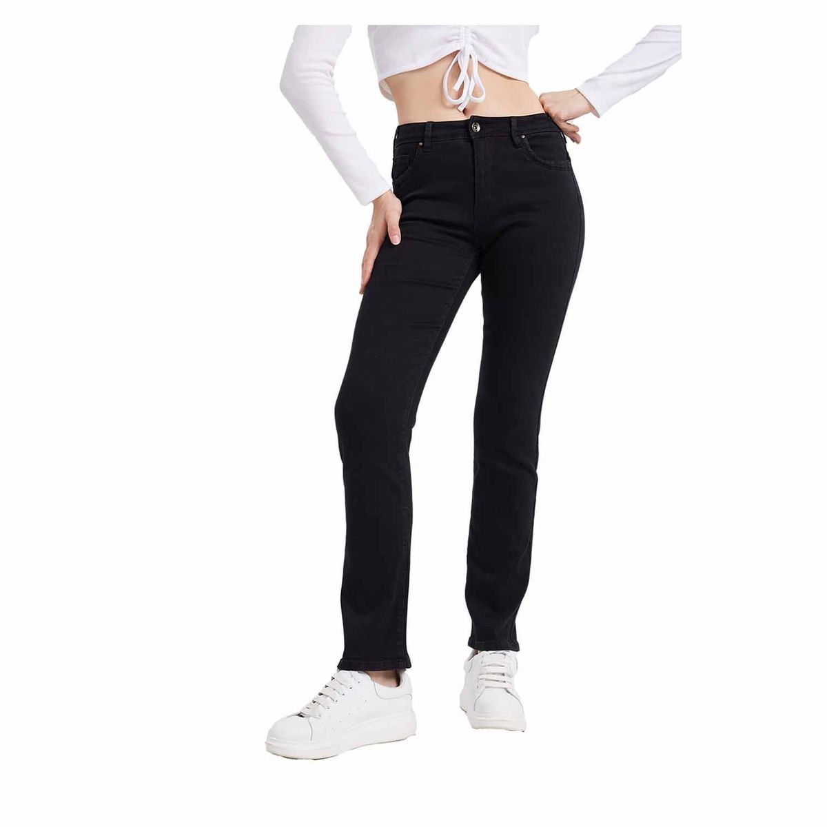 FASHION'S PARK - Jeans Mujer Recto Flo Tiro A Negro Fashion's Park
