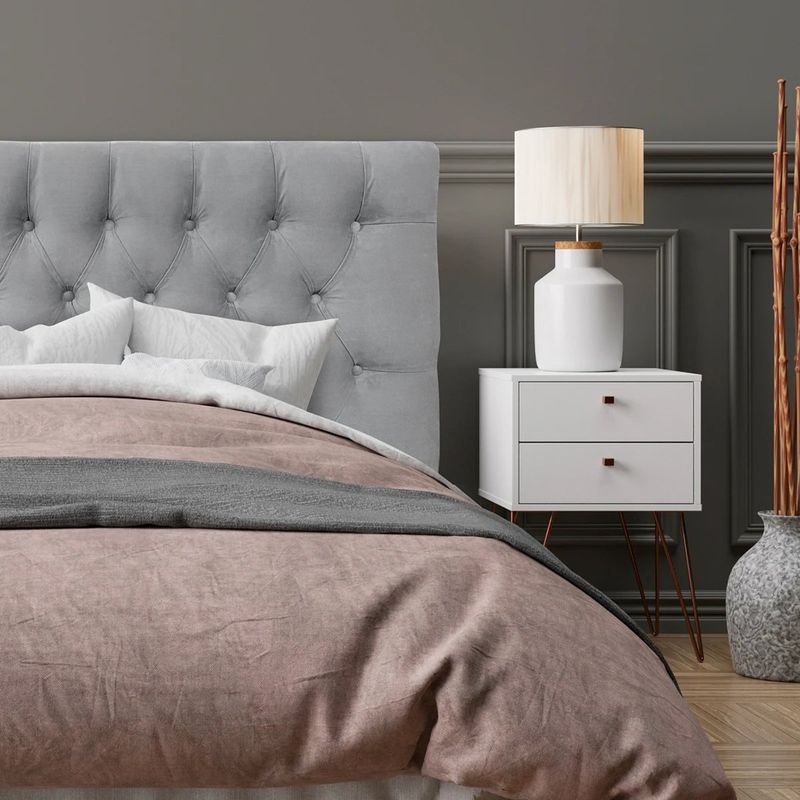 ESPACIO HOGAR - Respaldo de Cama Capitoné Premium Felpa Gris Plata 1 Plaza