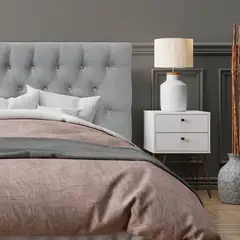ESPACIO HOGAR - Respaldo de Cama Capitoné Premium Felpa Gris Plata 2 Plazas