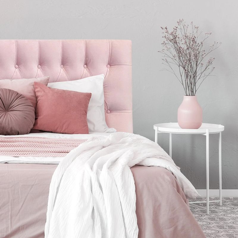 ESPACIO HOGAR - Respaldo de Cama Capitoné Premium Felpa Rosado Claro 1,5 Plazas