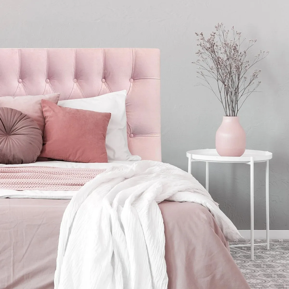 ESPACIO HOGAR - Respaldo de Cama Capitoné Premium Felpa Rosado Claro - Queen