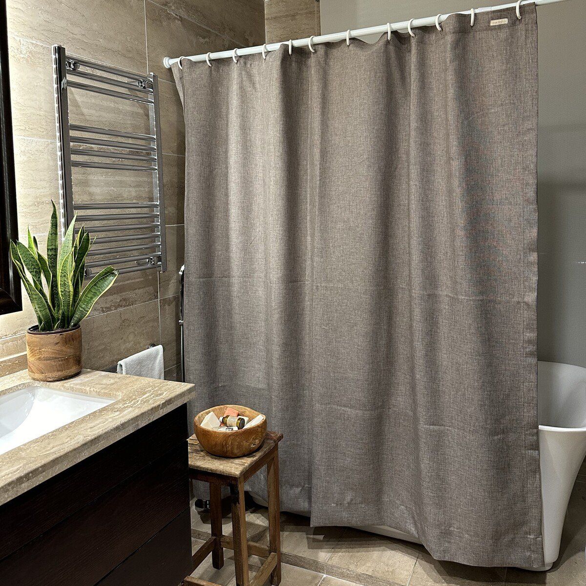 CASA CECILIA - Cortina de Baño Rústica Tostado Oscuro 180x190