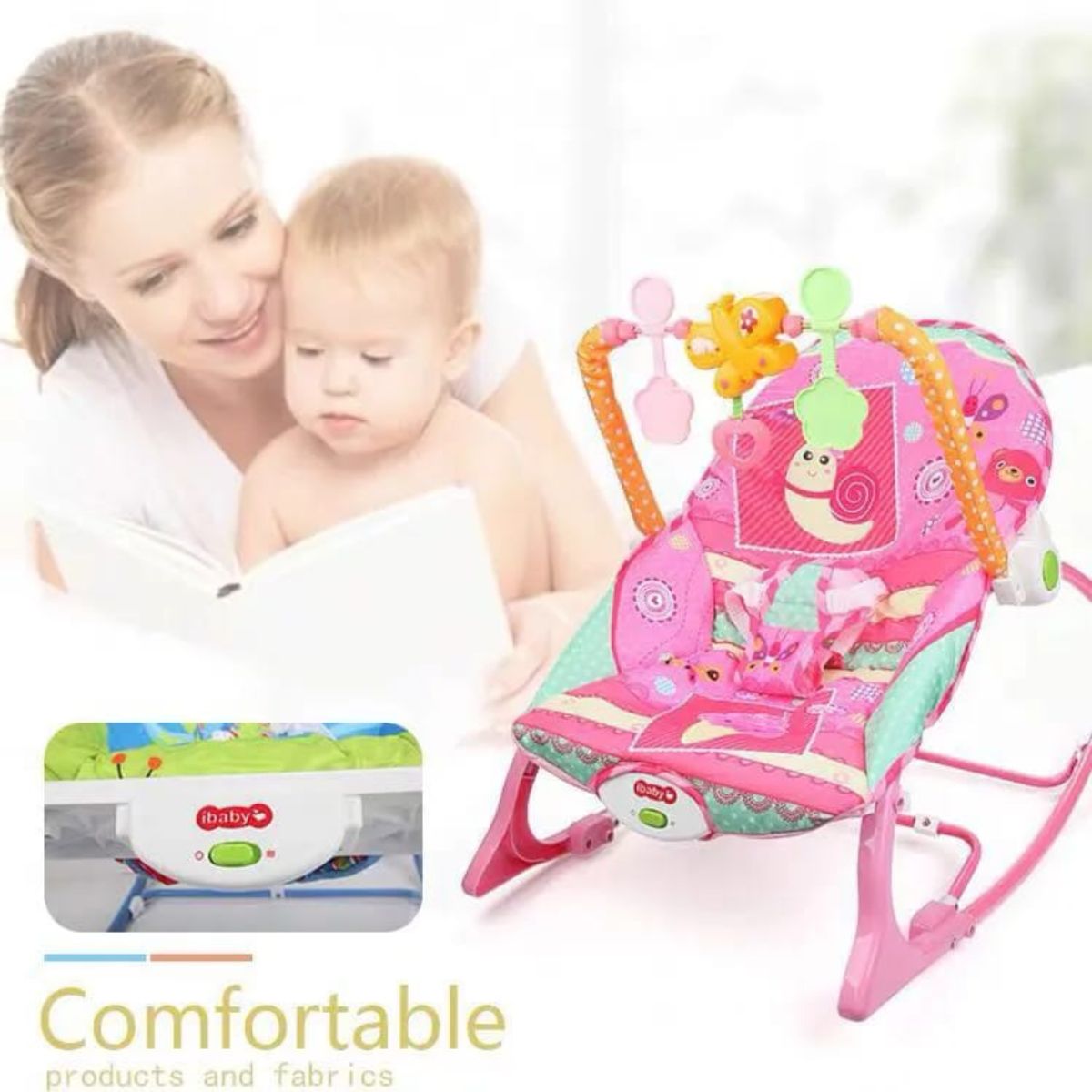 IRM - SILLA MECEDORA MUSICAL PARA BEBE 3 EN 1 ROSA