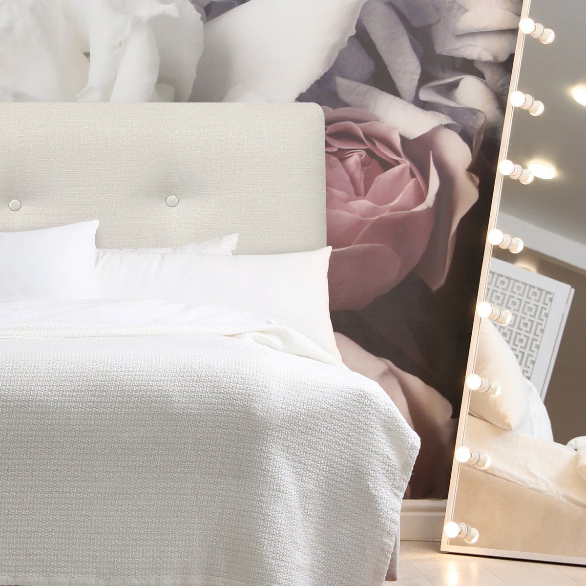 ESPACIO HOGAR - Respaldo de Cama Botoné Premium Lino Crema - Super King