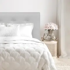 ESPACIO HOGAR - Respaldo de Cama Botoné Premium Lino Gris Plata 1,5 Plazas
