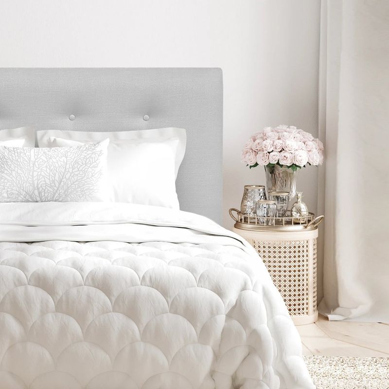 ESPACIO HOGAR - Respaldo de Cama Botoné Premium Lino Gris Plata 2 Plazas