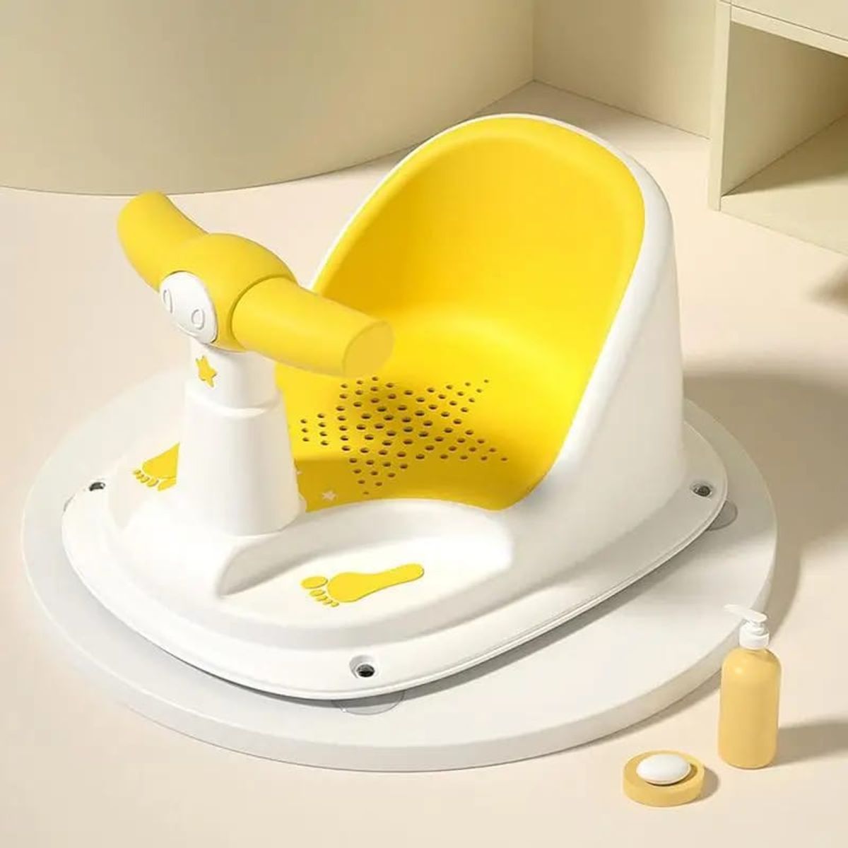 OEM - SILLA DE BAÑO PARA BEBE CON VENTOSA AMARILLO