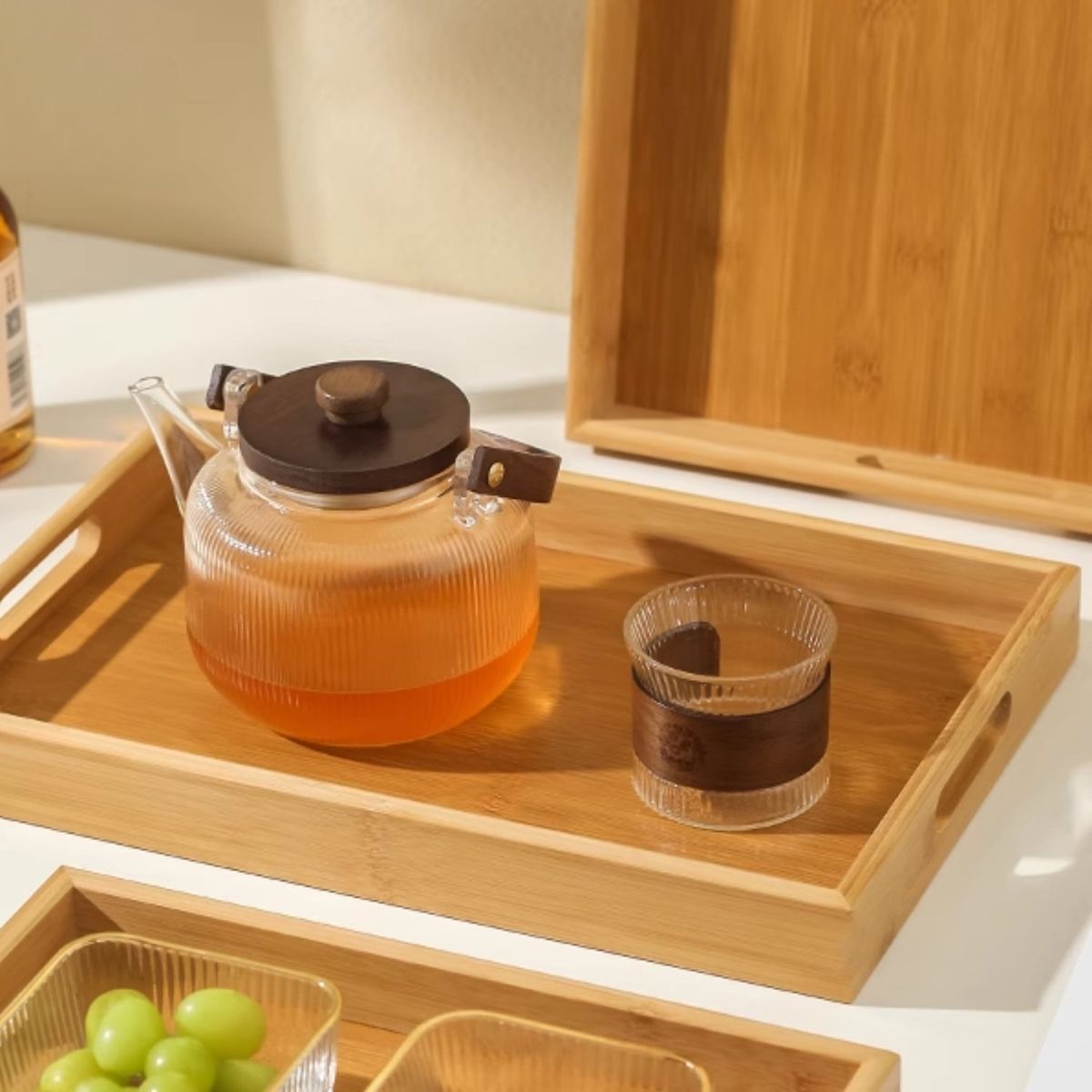 HOMESTAR - Bandeja Rectangular Madera Bambú Portátil 33x45cm