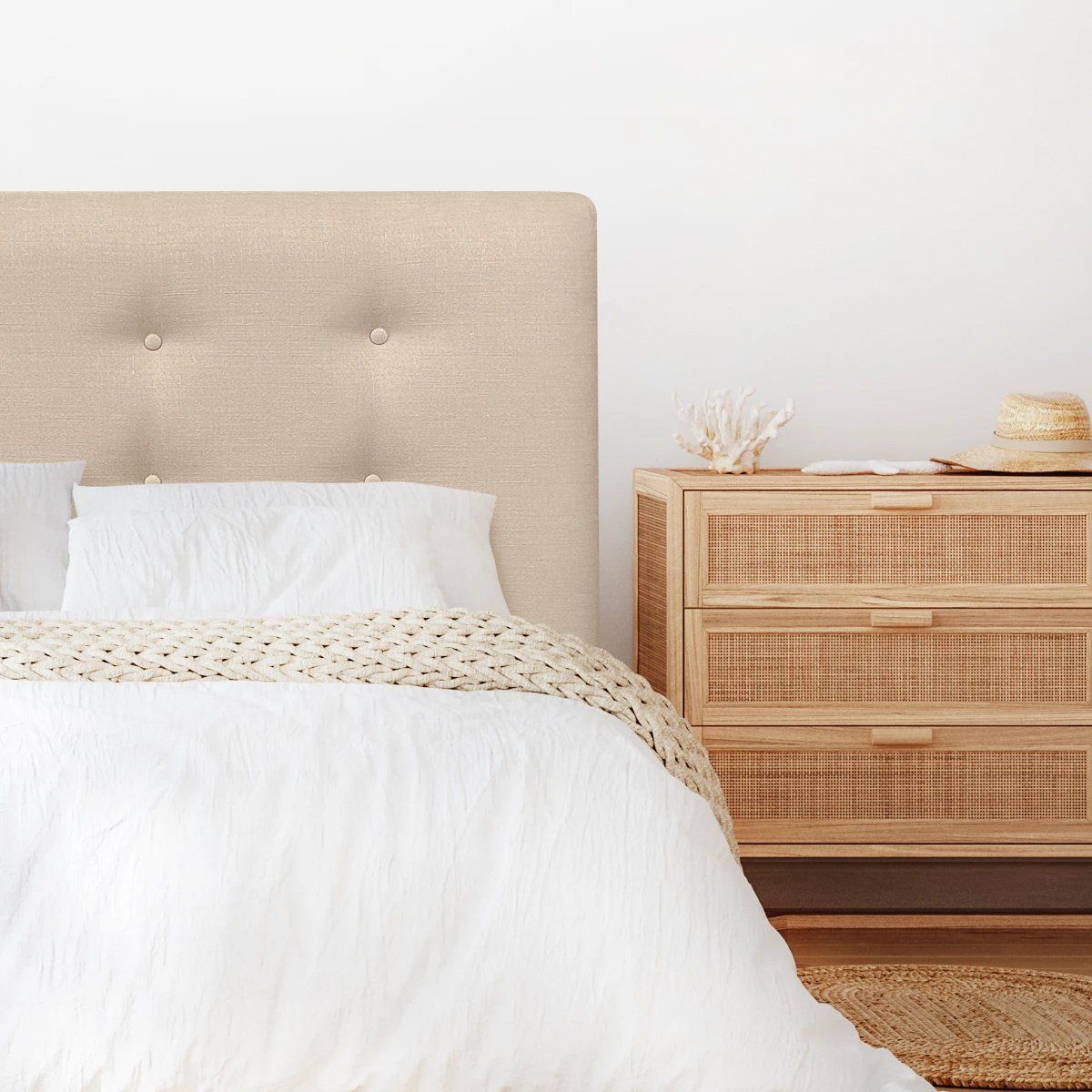 ESPACIO HOGAR - Respaldo de Cama Botoné Premium Lino Beige - Super King