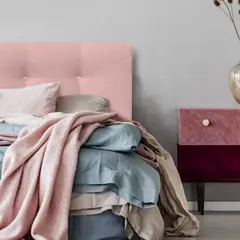 ESPACIO HOGAR - Respaldo de Cama Botoné Premium Felpa Rosado Claro Queen
