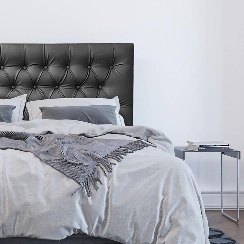 ESPACIO HOGAR - Respaldo de Cama Capitoné Premium Ecocuero Negro Queen