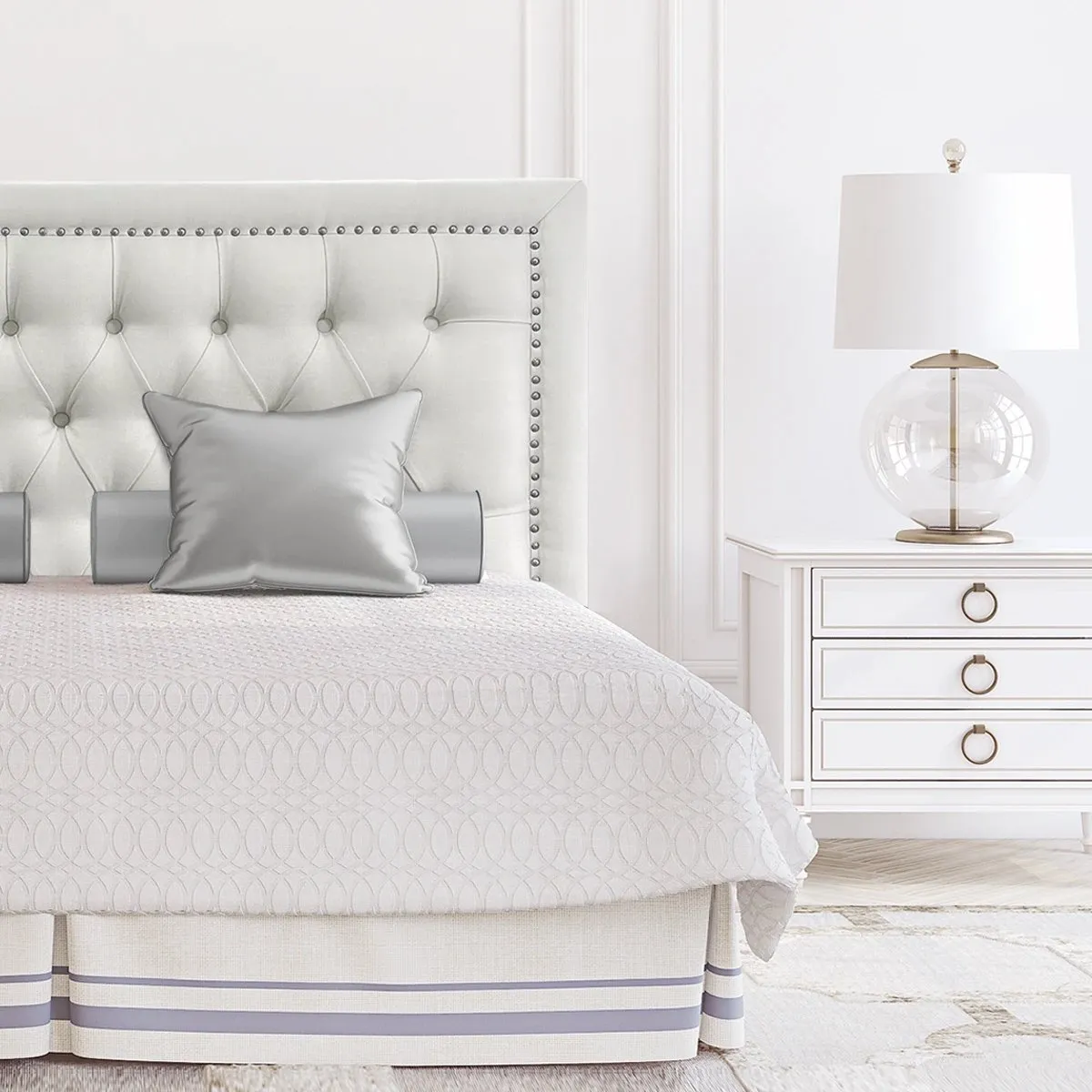 ESPACIO HOGAR - Respaldo de Cama Capitoné Frame Tachas Lino Crema - 2 Plazas