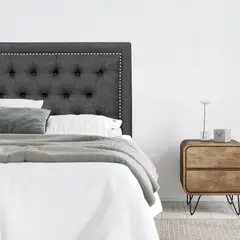ESPACIO HOGAR - Respaldo de Cama Capitoné Frame Tachas Lino Grafito 2 Plazas