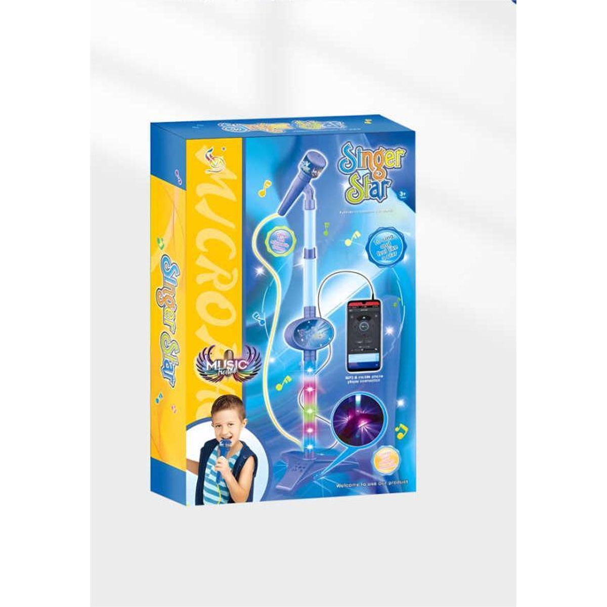 GENERICO - Set Guitarra Microfono Pedestal Juguete Mp3 Luces Azul