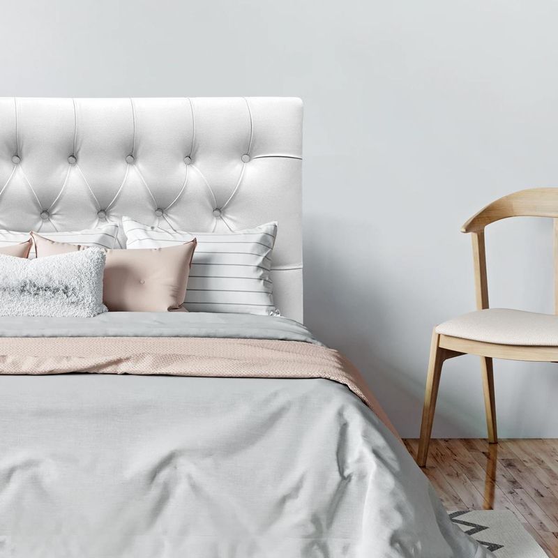 ESPACIO HOGAR - Respaldo de Cama Capitoné Premium Ecocuero Blanco 2 Plazas