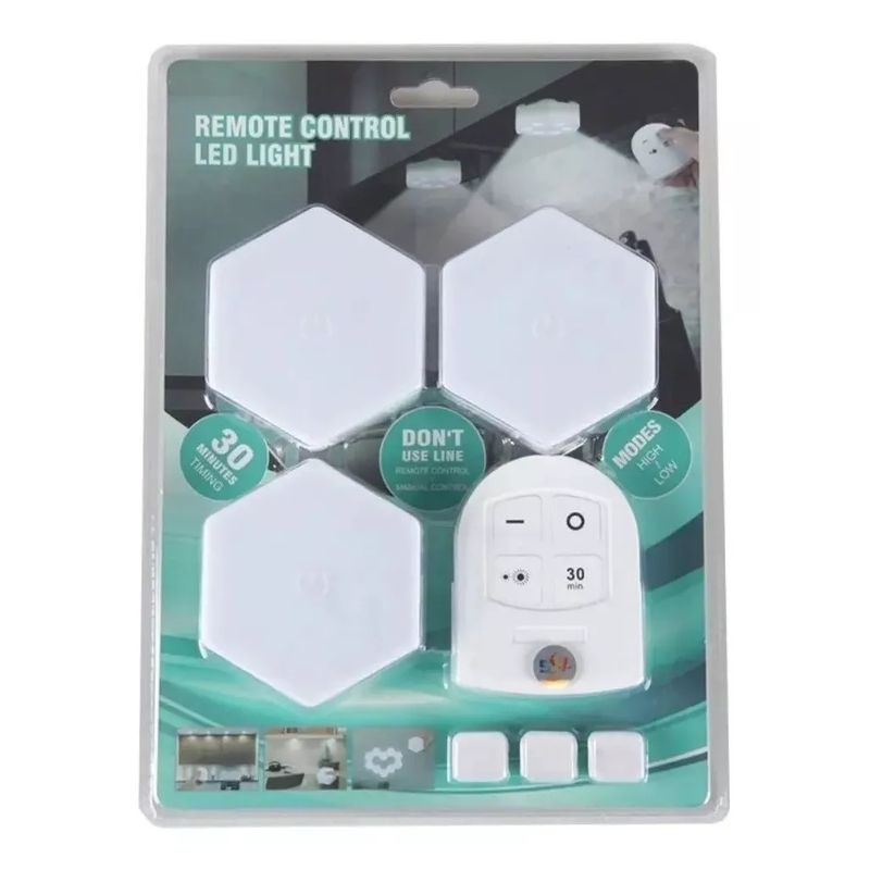 GENERICO - Pack De 3 Luces Led Hexagonal Con Control Remoto