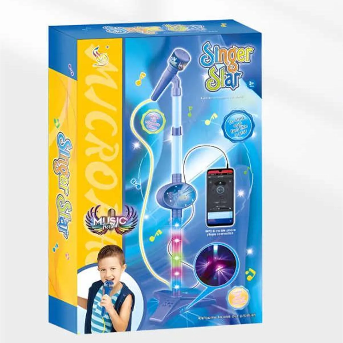 GENERICO - Microfono Pedestal Juguete Mp3 Con Luces Infantil Azul