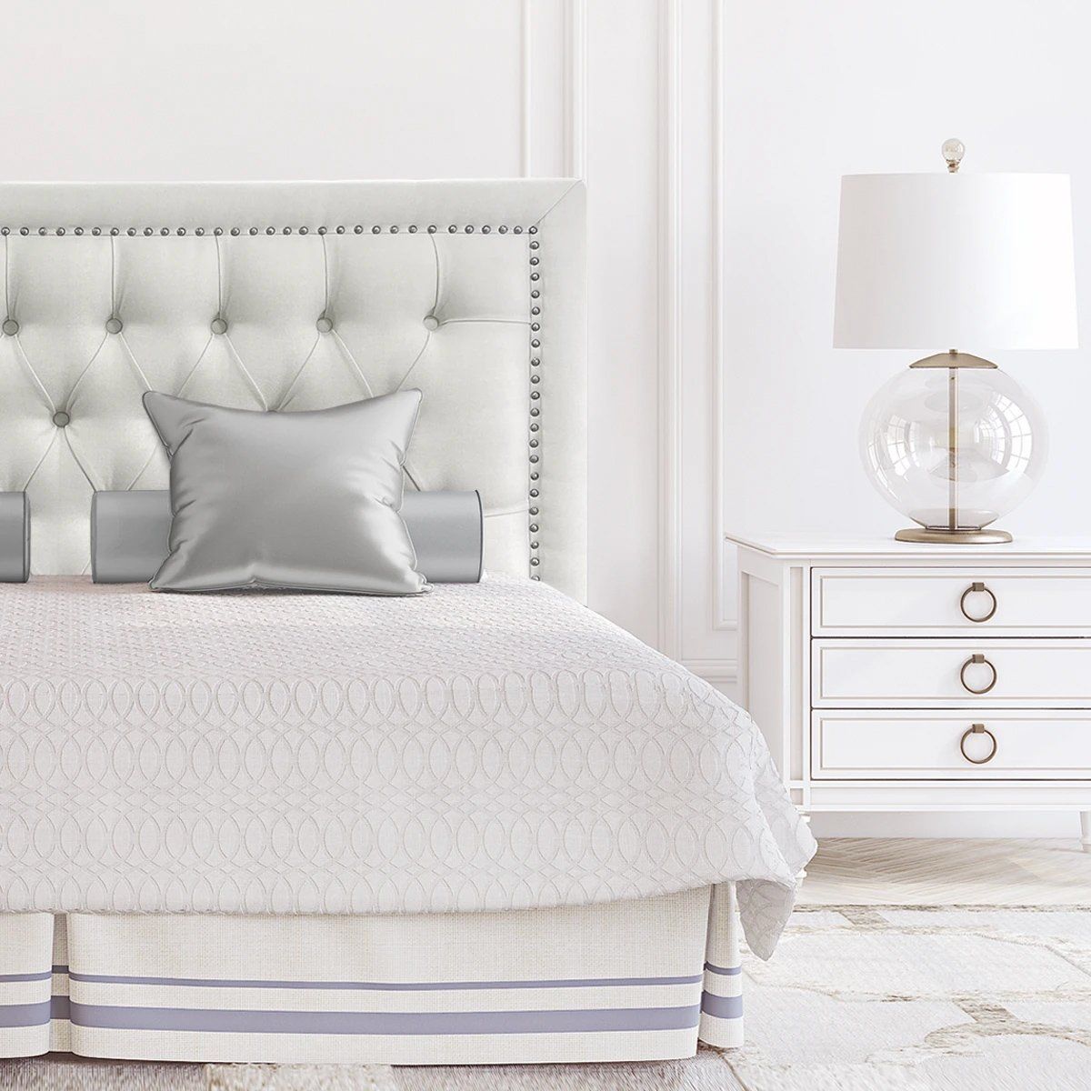 ESPACIO HOGAR - Respaldo de Cama Capitoné Frame Tachas Lino Crema - 1 Plaza