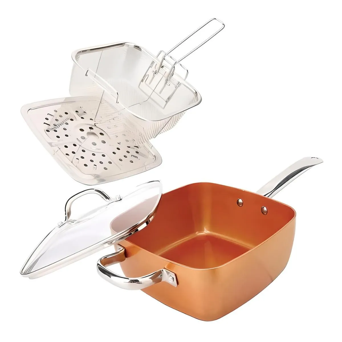 NEW LINE - Sartén De Cobre Multiuso Antiadherente con Cesta