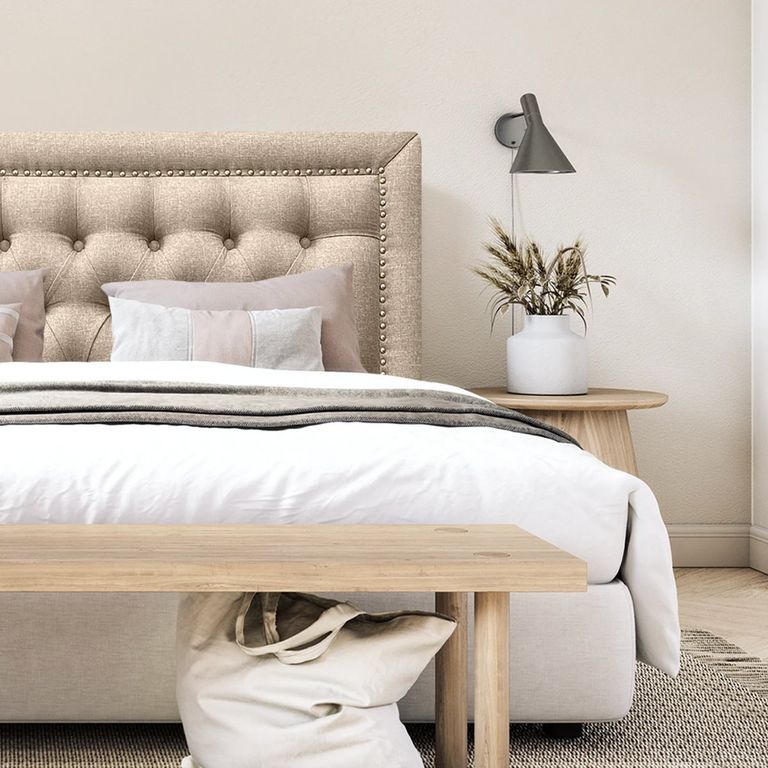 Respaldo de Cama Capitone Frame Tachas Lino Beige - Queen
