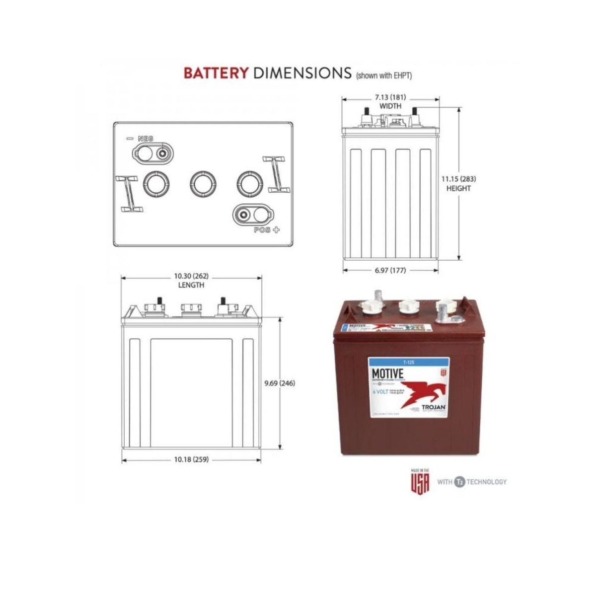 TROJAN - Batería Trojan T-125 Plus 6v 240a