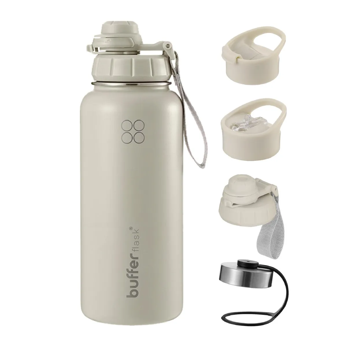 BUFFER FLASK - Termo Botella Agua Termica Acero Inox + Tapas - Crema