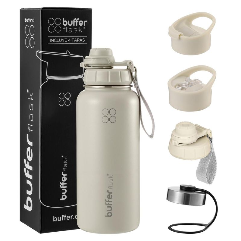 BUFFER FLASK - Termo Botella Agua Termica Acero Inoxidable+Tapas - Gris
