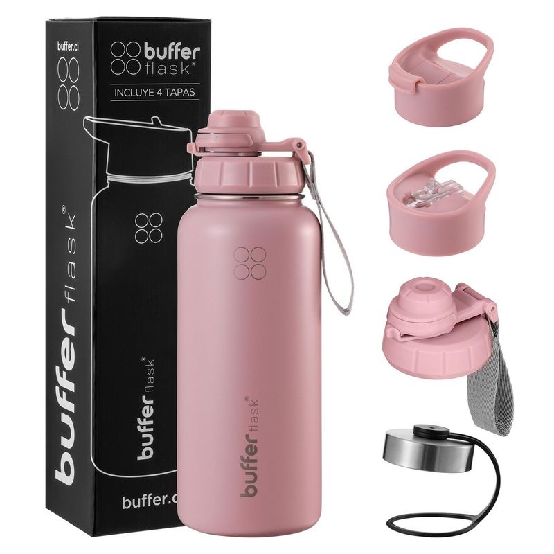 BUFFER FLASK - Termo Botella Agua Termica Acero Inoxidable+Tapas - Rosa