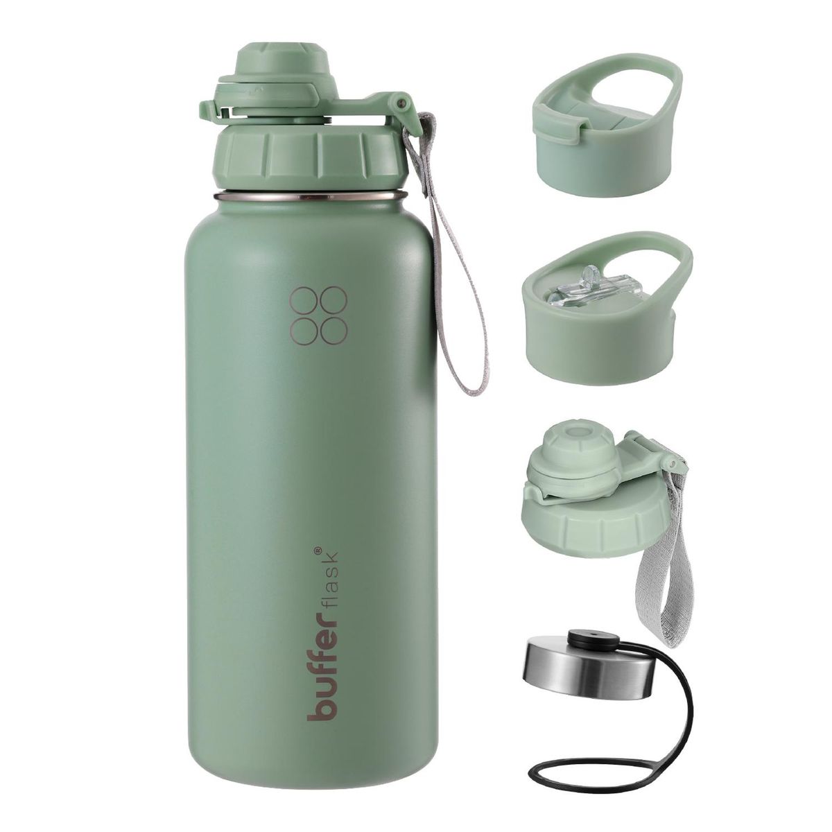 BUFFER FLASK - Termo Botella Agua Termica Acero Inox + Tapas - Verde claro