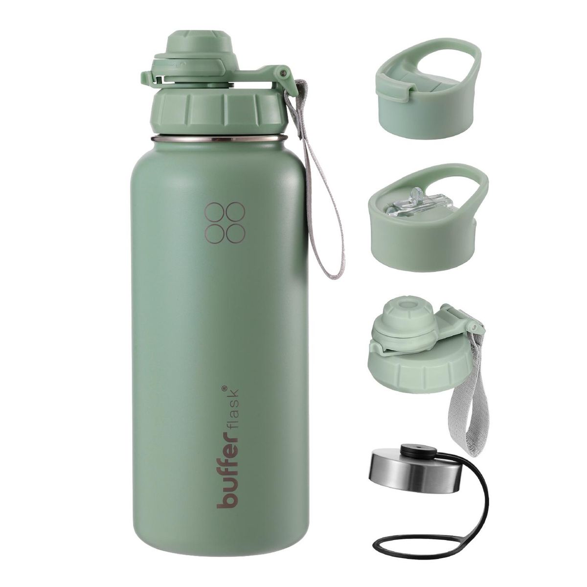 BUFFER FLASK - Termo Botella Agua Termica Acero Inox + Tapas - Verde claro