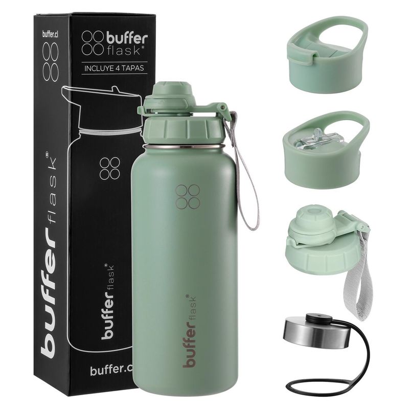 BUFFER FLASK - Termo Botella Agua Termica Acero Inoxidable+Tapas - Verde claro