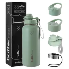 BUFFER FLASK - Termo Botella Agua Termica Acero Inoxidable+Tapas - Verde claro