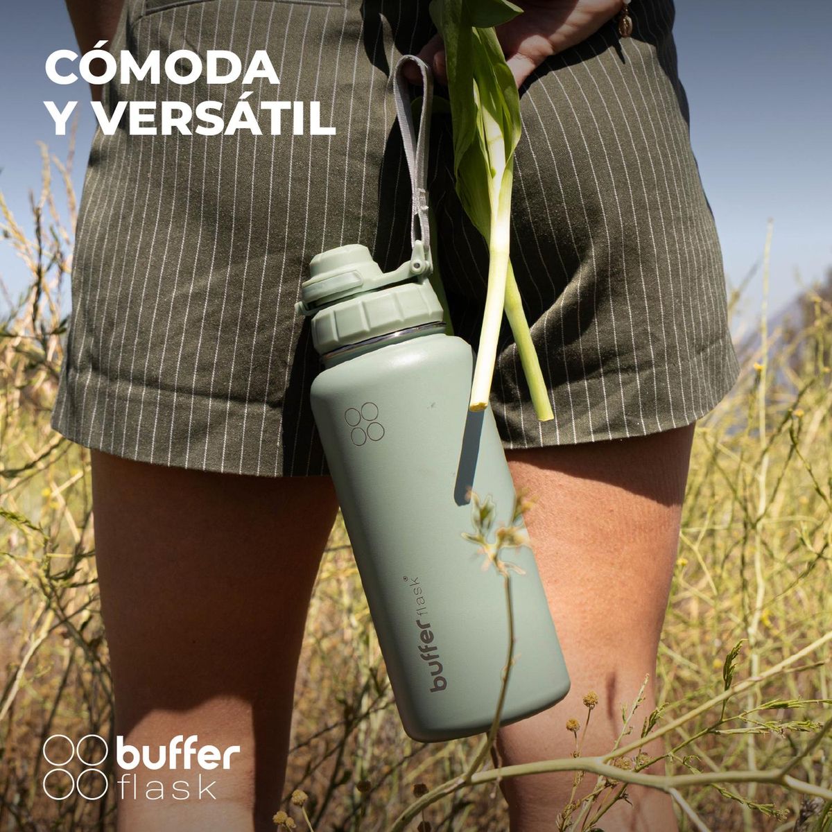 BUFFER FLASK - Termo Botella Agua Termica Acero Inox + Tapas - Verde claro